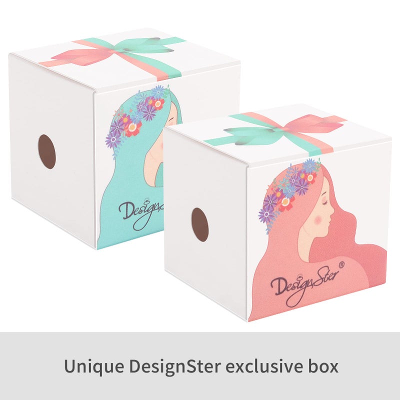 DesignSter Velvet Ring Box Hexagon - Premium Gorgeous Vintage Double Ring Display Holder with Detachable Lid for Proposal, Engagement, Wedding, Ceremony (White) - Image 4